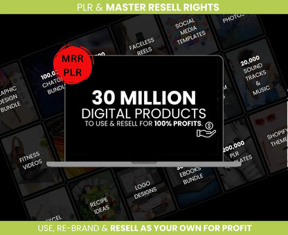 30 Million Digital Products Bundle with resell rights | PLR and MRR